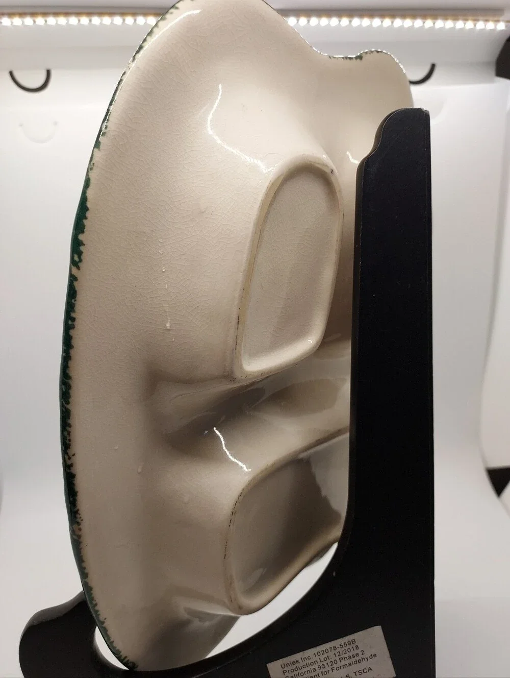 Vintage Green Stoneware Apple Sponeware 3-Part Divided Relish Tray Dish